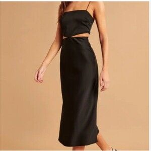 Abercrombie & Fitch Side Cutout Slip Midi Dress. Black color Size Small Petite
